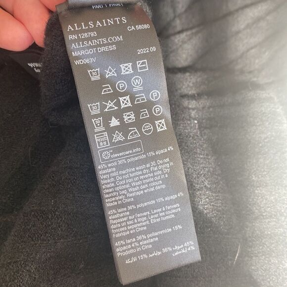 All Saints NWT Margot Sleeveless Bodycon Ribbed Midi Dress Black Sz Small - Picture 9 of 9